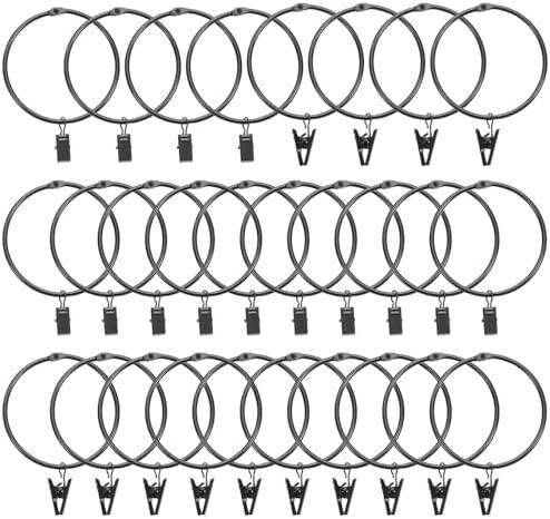 uxcell 28 Pack Curtain Rings with Clips, 3" Interior Diameter Curtain Clip Rings Hooks for Hanging Drapery Vintage Decorative Rustproof Drapery Ring with Hooks, Black