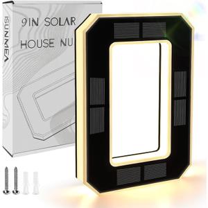 ISUNMEA 9 Inch Solar Lighted House Numbers for Outside, Light Up Waterproof LED Address Numbers Signs for Houses, Large Personalized Illuminated Exterior Modern House Numbers Light (0-Black, 9IN)