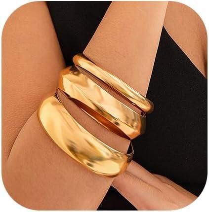 Chunky Cuff Bracelets for Women Wide Gold/Silver Cuffs Bangle Hollow Out Adjustable Bracelets Punk Vintage Jewelry