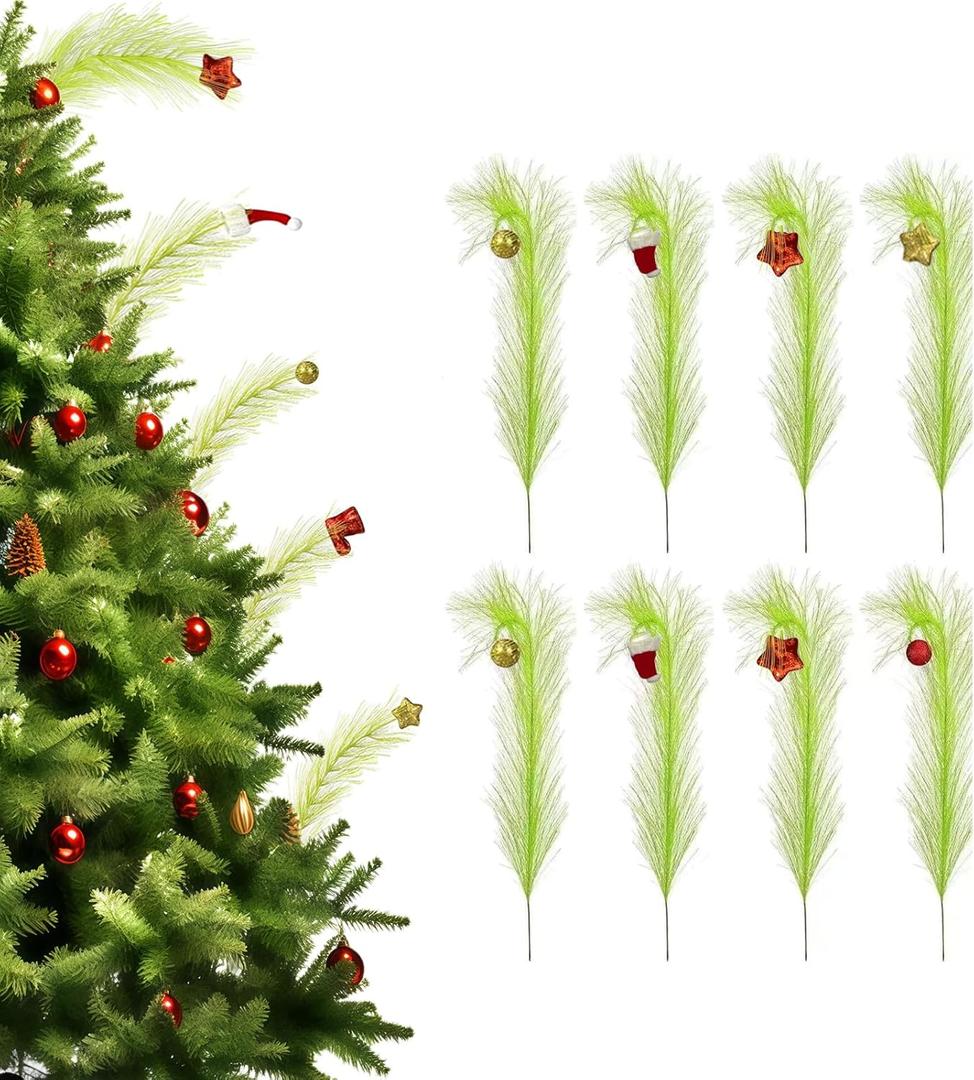 15.7 Inch Christmas Tree Topper - 24 Pcs Green and Red Tree Picks with Decorative Balls - Whimsical Xmas Decor for Holiday Party & Home Decor