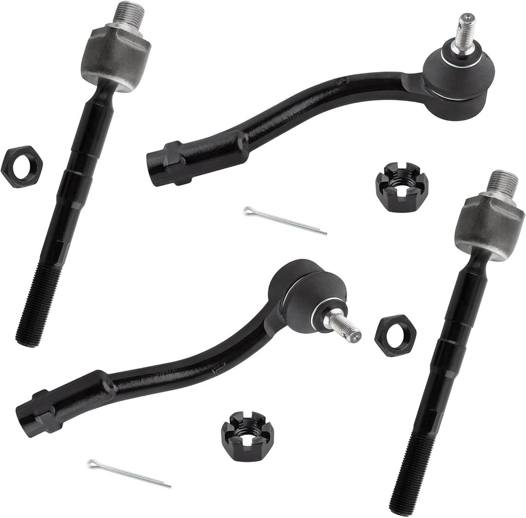 4Pcs Front Outer + Inner Tie Rods End Links LH Driver & RH Passenger Fit For Kia Rio 2006-2011 LX SX Base Sedan 4-Door, For Rio5 2006-2011 1.6L l4 Replace# ES800350 ES800349 EV800352