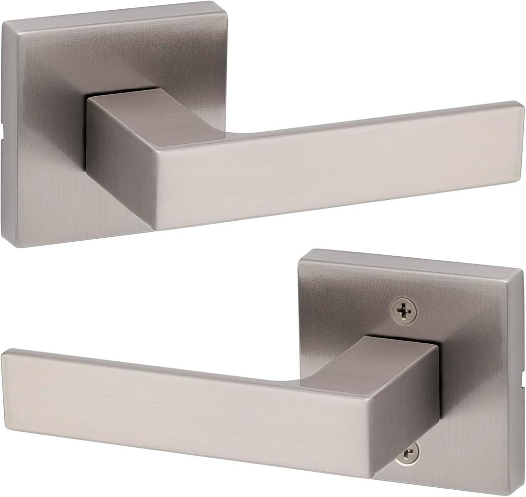 Kwikset Singapore Interior Passage Door Handle, Lever For Closet and Hallway Doors, Reversible Non-Locking Handle Lever, Satin Nickel, with Microban Protection