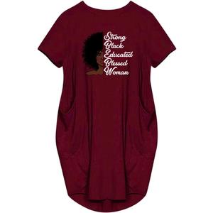 WbJetr Women's Short Sleeve Pocket Dress Black Woman Afro Brave Blessed Tunic Tops (X-Large, Red-05)