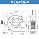 WINSINN DC 97mm Blower Fan 12V 9733 Dual Ball Bearing Brushless Cooling Turbine Turbo 97x33mm 2PIN