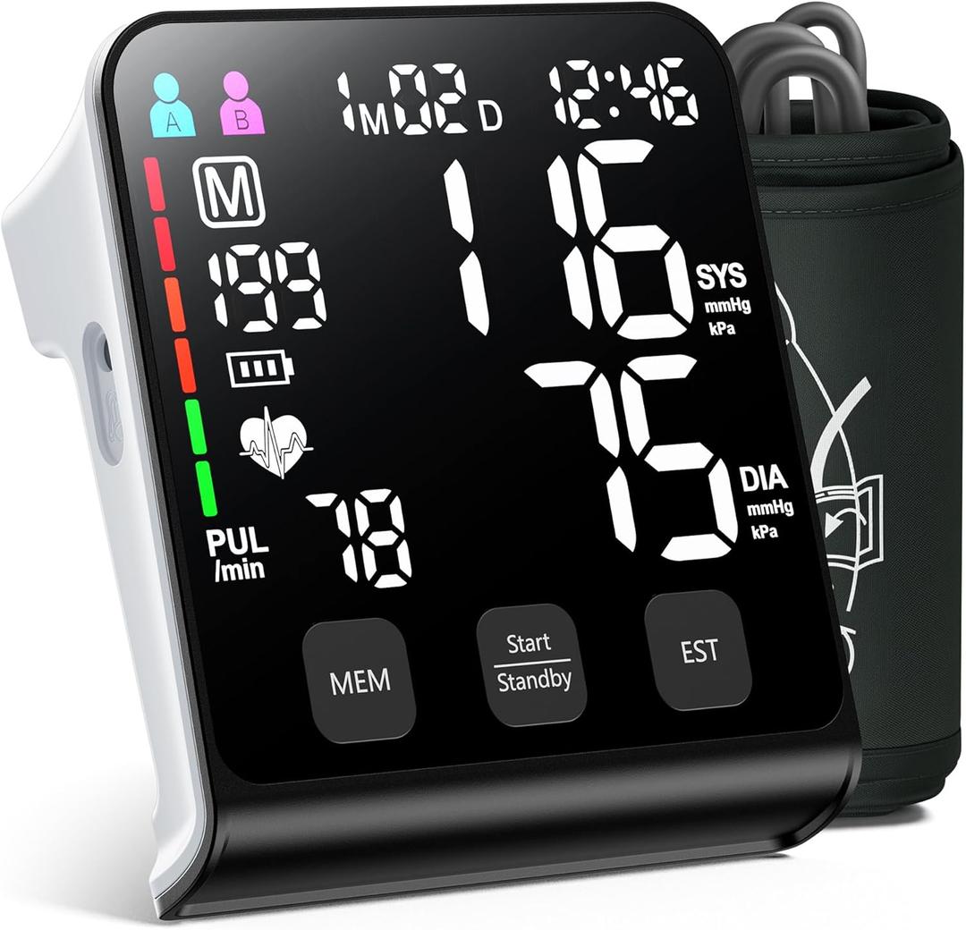 Blood Pressure Monitor for Home Use Automatic Upper Arm Accurate Digital with Wide Range Blood Pressure Cuff, 4.5-Inch LED Screen, 2x199 Readout Dual User Memory, One-Button Operation,Arrhythmia