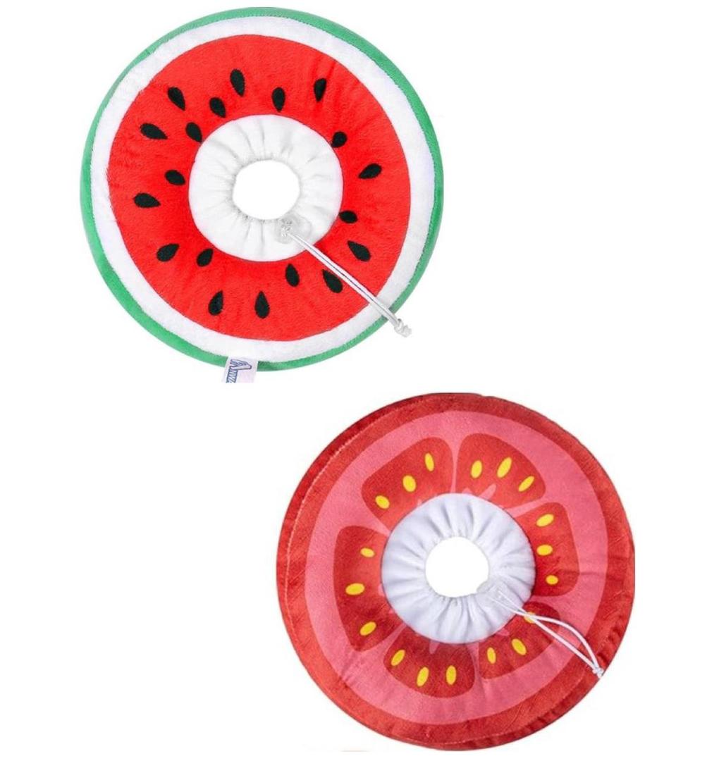 Pack Of 2 ANWA Adjustable Cat Cone Collar Soft, Cute Cat Donut Collar After Surgery, Kitten Recovery Cones to Stop Licking (Large, Watermelon, Tomato)