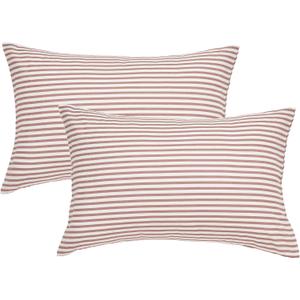 JELLYMONI 100% Natural Cotton Striped Standard Pillowcases Set, 2 Pack White and Pink Stripes Pattern Printed Pillow Covers with Envelope Closure(Pillows are not Included)