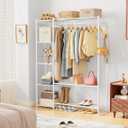 Wardrobe Closet,Portable Clothes Rack with 4 Tiers Shelves,Freestanding Closet Organizers and Storage System with Hanging Rods,Steel Clothing Rack Suitable for Cloakrooms,Bedrooms,Entrances,etc.White