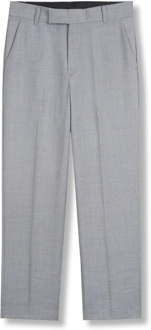 Calvin Klein Boys Flat-Front Suit Dress Pant, Straight Leg Fit & Hemmed Bottom, Belt Loops & Functional Front Pockets (8, Light Grey)