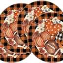 XCHI Fall Football Pumpkin Love Heart Flowers Plaid Round Placemats Set of 4 Table Mats for Party Home Kitchen Dining Table Decorations 14x14 Inch