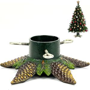 Heavy Duty Cast Iron Christmas Tree Stand, Large Vintage Metal Base for Real/Artificial Trees, Holds Up to 4ft Mini Trees with 1.77" Max Trunks, Pinecone-Designed Tree Holder for Holiday Village Display