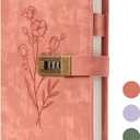 Lock Diary for Women Diary with Lock for Girls A5 Leather Locked Journal 260 Pages 100 GSM Refillable Journal with Lock for Teens Secrets Flower Journals with Combination Passwords, 5.7"x8.3", Pink, 2 Pack