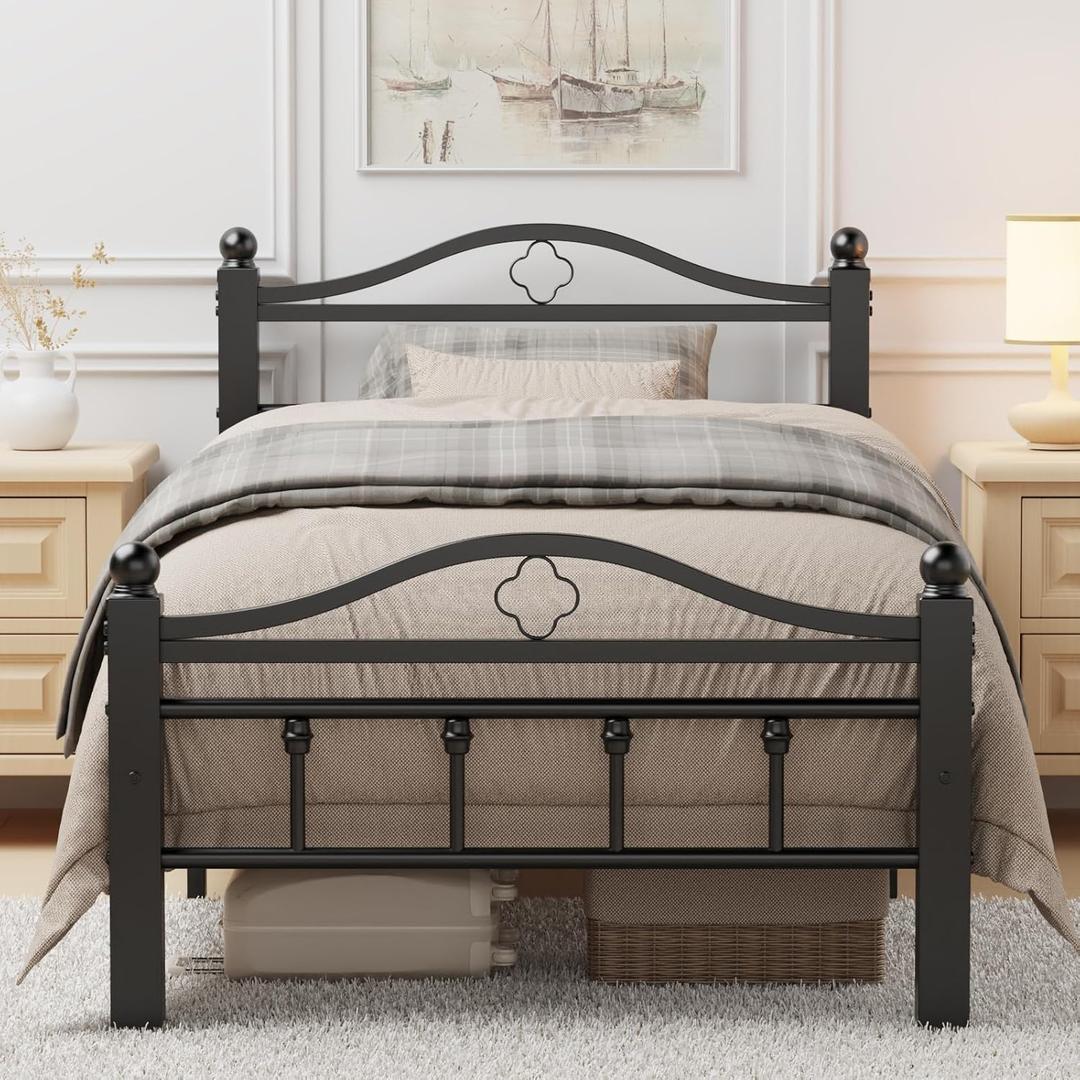 Twin XL Bed Frame with Headboard, 1500LBS Heavy Duty Twin XL Bed with Noise Free Design/12 Inch Under-Bed Storage Space/No Box Spring Needed/Tool-Free Assembly