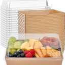 Ocmoiy 7x5 Inch Charcuterie Boxes with Clear Lids, 50 Pack Paper Bakery Boxes with Window, Disposable Take Out Food Containers for Sandwiches, Strawberries, Cookies, Cupcakes (Brown)