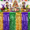 3 x CCINEE 4 Packs Mardi Gras Fringe Table Skirt Party Decorations, 36ft Purple Green Gold Wavy Metallic Tinsel Foil Carnival Table Skirts For Mardi Gras Carnival Holiday Masquerade Party