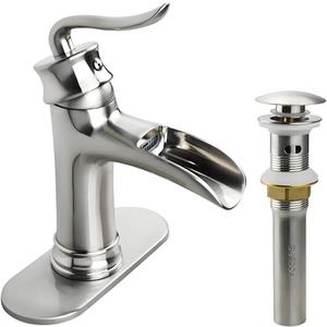 Yodel Faucet Single Handle Waterfall Bathroom Faucet for Sink 1 or 3 Hole with Drain Set,Brushed Nickel