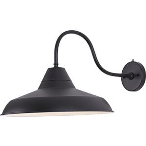 Large Gooseneck Barn Light Outdoor, 18 Inch Dome Dusk to Dawn Farmhouse Exterior Light Fixture Wall Mount, Industrial Outdoor Wall Sconce Outside for House, Front Porch, Garage, Entryway, Black
