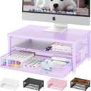 OPNICE Computer Monitor Stand Riser, Desk Organizer with Drawer, Printer & Laptop Stand, Office Desk Accessories & Workspace Desktop Organizers Storage for Office Supplies(Purple)