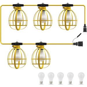 LEDIARY 50FT Construction String Lights, 5 Bulbs 50W 5250LM Work Lights with 5 Medium Base Sockets, Linkable Construction Lights, Weatherproof Commercial-Grade Temporary Lighting