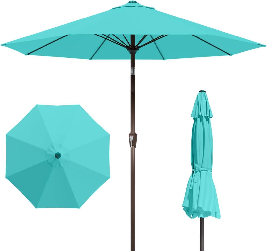 Patio Kingdom 9FT Patio Umbrella with Fiberglass Ribs, Outdoor Market Table Umbrella with Crank and Tilt, UV Resistant Waterproof Canopy for Patio, Garden, Deck, Pool, Aqua Blue