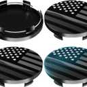 65MM 2.6 Inch Wheel Center Caps for Ford FL341A096 Rim Wheel Center Hub Caps, Pack of 4 Gloss Black with American Flag