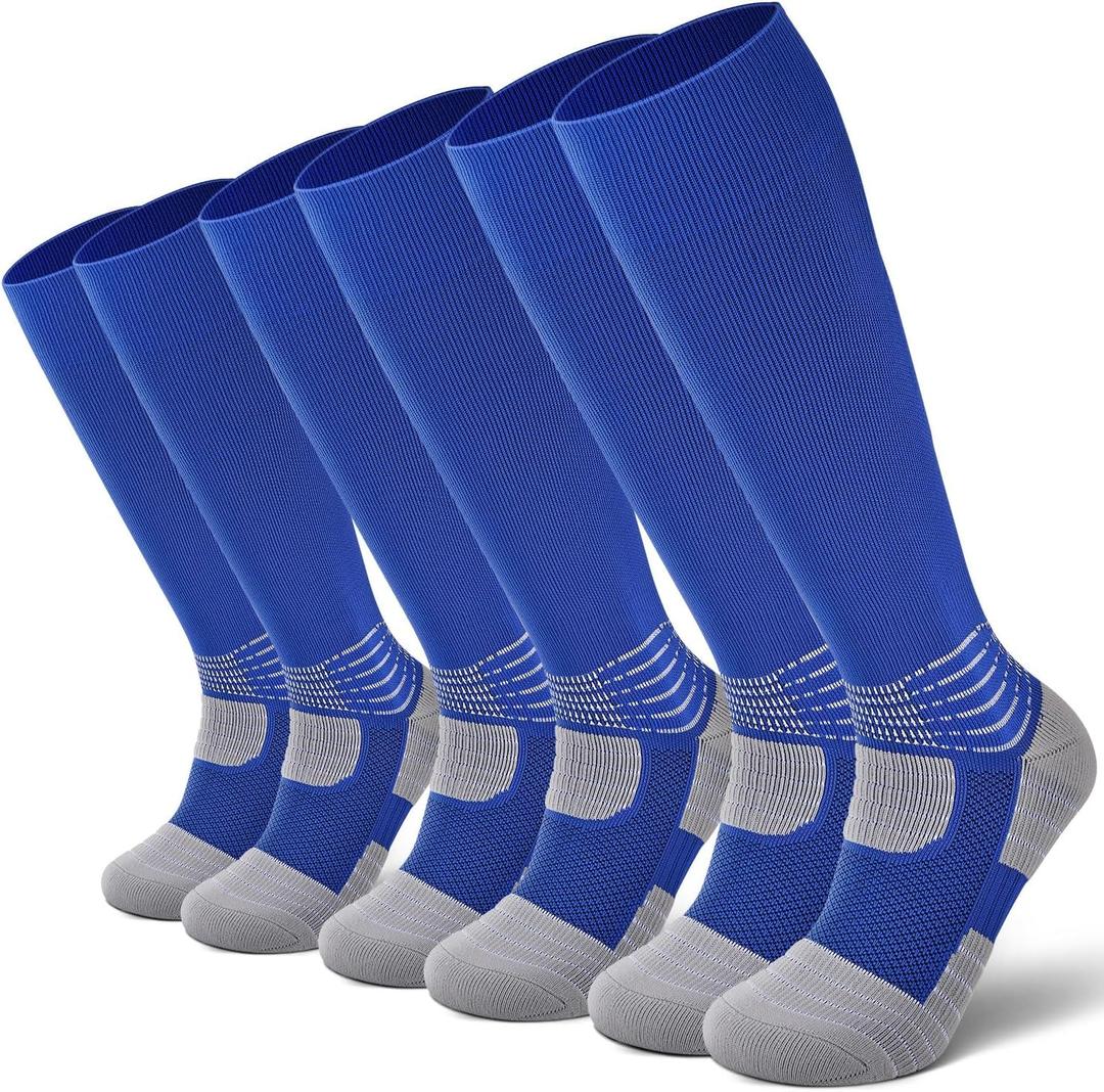 IRAMY Compressive Soccer Socks Ankle Compression Support Coolmax Wicking Anti-Slip Football Baseball Softball 1/2/3 Packs (Large, Darkblue-three Packs)