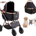 VEVOR Pet Stroller, 4 Wheels Dog Stroller Rotate with Brakes, 66 lbs Weight Capacity, Puppy Stroller with Detachable Carrier, Storage Basket and Pet Pad, for Small to Medium Sized Dogs, Black