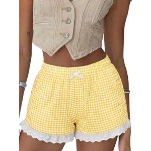 Boxer Shorts Gingham Shorts Y2K Beach Bottoms | Plaid Shorts Y2K Pajama Bottoms Two Pockets, L