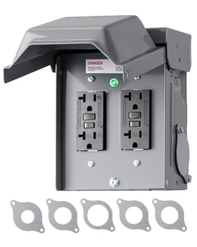 DEWENWILS Outdoor Electrical Outlet Box, Dual 20 AMP WRTR GFCI Receptacles with Rainproof 3R Enclosure, Waterproof GFCI Outlet Box with Cover for Garden, Outdoor Lights, ETL Listed