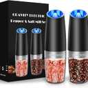 Sweet Alice Gravity Electric Pepper and Salt Grinder Set, Adjustable Coarseness, Battery Powered with LED Light, One Hand Automatic Operation, Stainless Steel Black, 2 Pack (2.5*2.5*7.9inch, Set/Black)