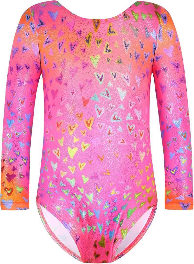 Snowheart Girls Gymnastics Leotards One Piece Sparkle Multicolor Long Sleeve Quick Dry Unitards for Tumbling