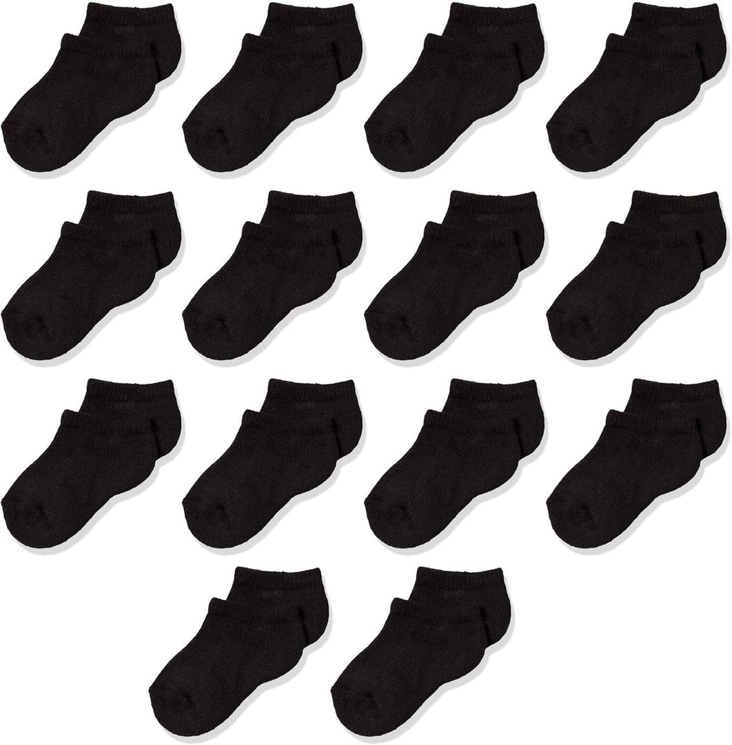 Amazon Essentials Unisex Kids and Toddlers' Cotton Low Cut Cushioned Socks for Boys Girls Toddlers, 14 Pairs (Black)
