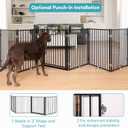 No Pawblems Free Standing Dog Gate with Door, 30'' Tall Foldable Dog Fence for Indoor & Outdoor, Up to 208 Inch Extra Wide Puppy Gate for Stairs, Hallways, Doorways, Deck, Yard (Black, 8 Panels)