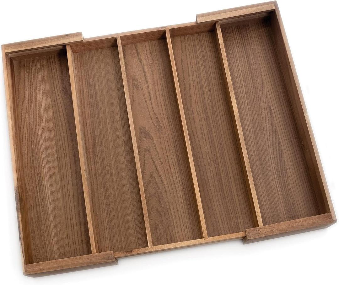 Lipper International Acacia Wood Expandable Flatware Drawer Organizer for Kitchen Utensils, Silverware, or Home Office Supplies, 12 3/4" to 23" Wide x 18" Deep x 2 1/2" High
