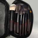 Travel Makeup Brush Set, 15 pcs Mini Makeup Brushes and 2 Puff for Foundation, Powder, Eyeshadow, Highlight, Contour, Blush & Concealer, Small Makeup Brush Set Purse Size with Case (black and brown)