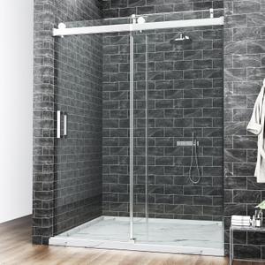 68-72" W x 76" H Shower Door,Frameless Shower Door,Single Sliding Shower Glass Door with 3/8" (10mm) Clear SGCC Tempered Glass, Roller Disc System (Brushed Nickel, 72" Wx76 H-Single Sliding)