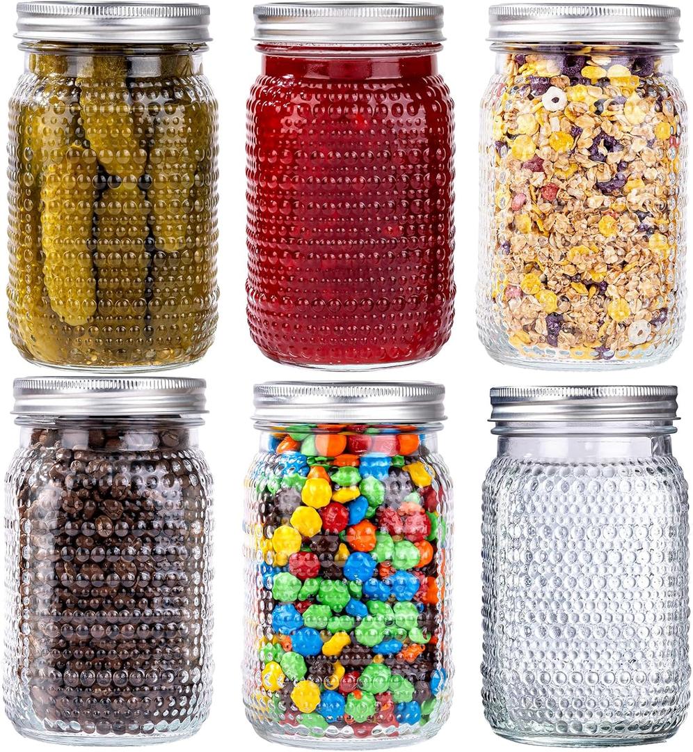WELLIFE Mason Jars 32 oz, 6 Pack Quart Mason Jars Wide Mouth for Pickling, Canning, Fermenting and Food Storage, Microwave & Dishwasher Safe