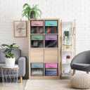 Sorbus 13 Inch Storage Bins with Clear Window - 6 Foldable Baskets for Organizing Clothes, Toys, Books - Sturdy Collapsible Fabric Storage Cubes with Handle - Storage Baskets for Shelves, Closets (Pastel Multi-Color 2 with Window)