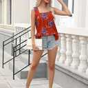 Summer Tank Tops for Women Pleated Square Neck Side Slit Tops Loose Fit Curved Hem Flowy (XXL)