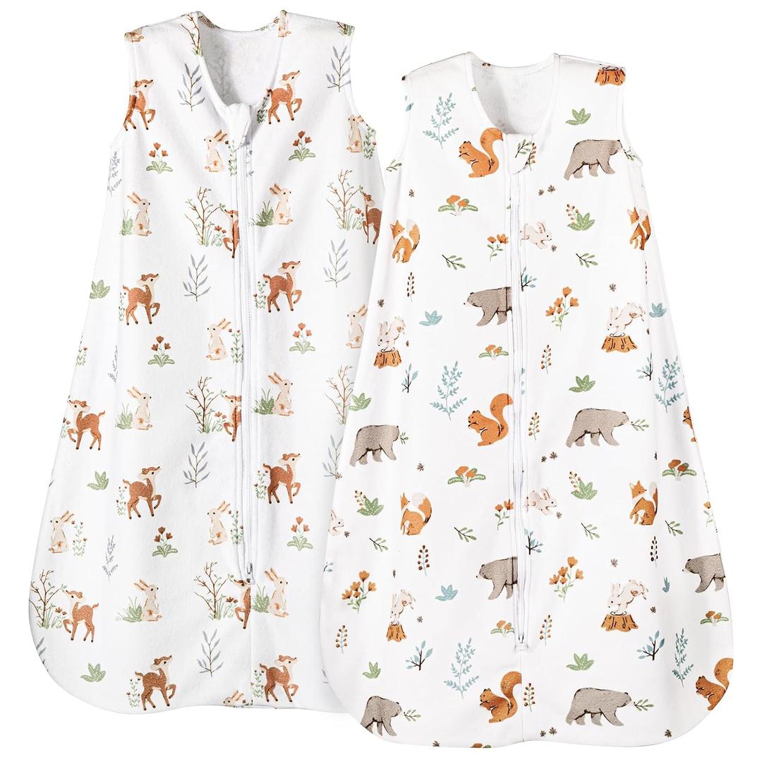 PHF Warm Micro-Fleece Baby Sleep Sack 18-24 Months, Soft Baby Wearable Blanket, 2-Way Zipper Sleeping Bags, 2 Pack Comfy Toddler Sleeping Sack for Boys, X-Large Size, Woodland & Animal