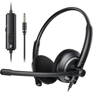 Wired Headset with Microphone for PC Laptop - 3.5mm Jack On Ear Headphones with Noise Cancelling Microphone for Boom Skype Webinars, in-line Control,Comfortable (Black)