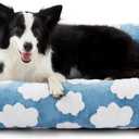 JOEJOY Medium Dog Bed Medium Size Dog, Rectangle Washable Orthopedic Pet Bed with Removable Zipper Cover, Cute Soft Calming Puppy Pet Bed with Jacquard Shaggy Plush & Non Skid Bottom (M (30"x24"x8"), Blue)