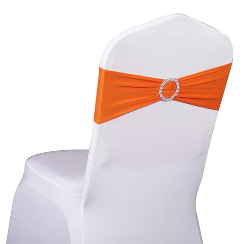 SINSSOWL 50 Pack Spandex Orange Chair Sashes for Wedding Stretch Chairs Bows Bands with Slider Buckles for Party Birthday Feast Banquet Restaurant Halloween Christmas Events Decorations