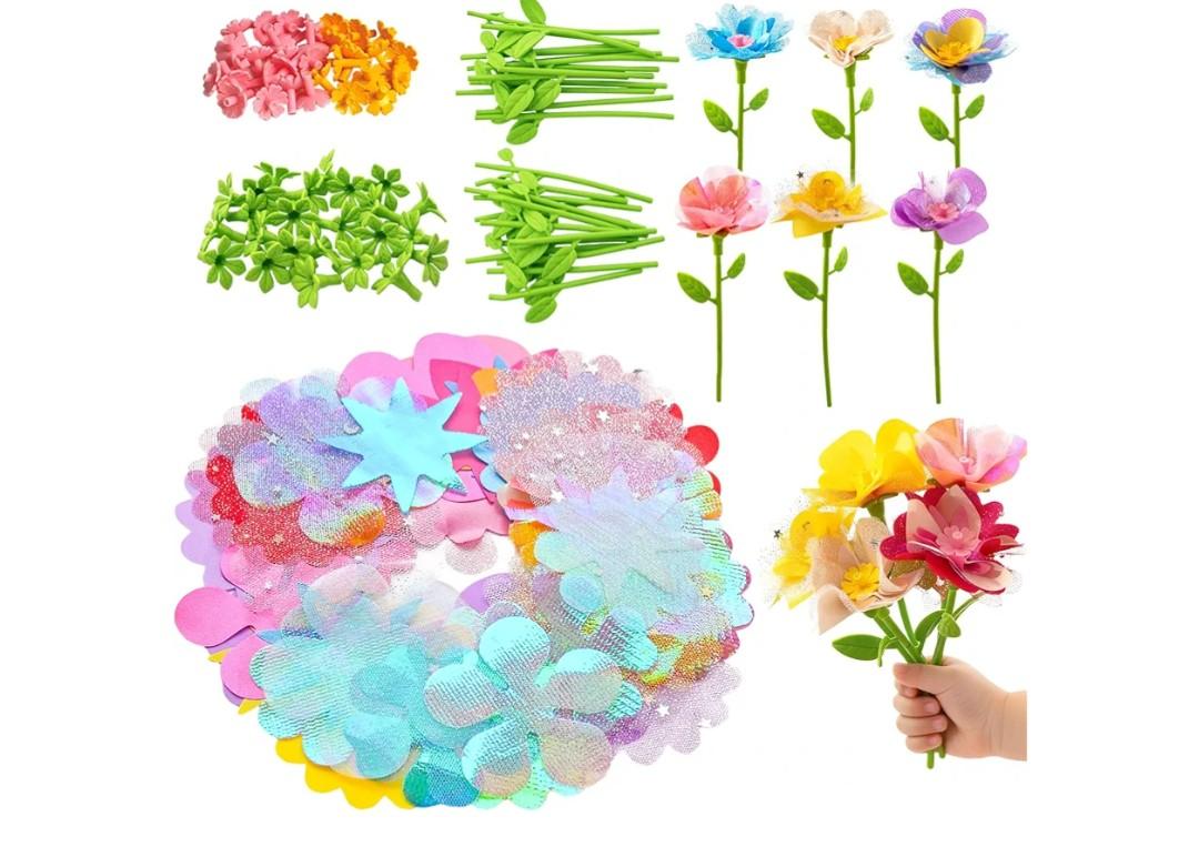 Fabric Flowers for Crafts Refill Kit - DIY Flower Bouquet Accessories with 180 Colorful Parts for Flower Maker - DIY Arts and Crafts Toys for Girls