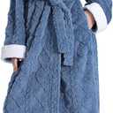 Hooded Robes for Women Long,Sherpa Trim Fleece Bathrobes With Hood Long Plush Soft Warm Winter Robes for Women (Blue, XL)