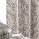 jinchan Linen Textured Curtains for Living Room Darkening 63 Inch Length, Medallion Drapes for Bedroom, Damask Pattern Window Treatments Vintage Curtain Panels, 2 Panels Grey on Greige