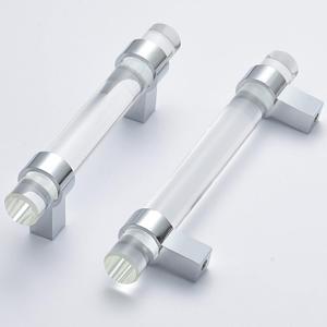 10 Pack Glass Cabinet Pulls, Drawer Pulls and Knobs Crystal Dresser Handles(3 Inch Hole Center), Polished Chrome