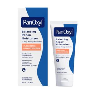 PanOxyl PM Balancing Repair Moisturizer with Niacinamide, Ceramides and Cica, Hydrating Face Moisturizer, Acne Prone Skin and Dry Skin, NonComedogenic Night Face Moisturizer, 3 oz