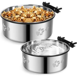 Dog Crate Bowl,2 Pack Metal Dog Water Food Bowl No Spill,Hanging Dogs Bowls for Kennel,Dogs Crate Water Feeder,Stainless Steel Kennel Bowls Mountable for Cats Bunny Ferret Bird