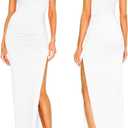 Aigeman Women Spaghetti Straps Cowl Neck Maxi Dress Bodycon Formal Dresses Ruched High Slit Cocktail Party Dress 60 (White, S)